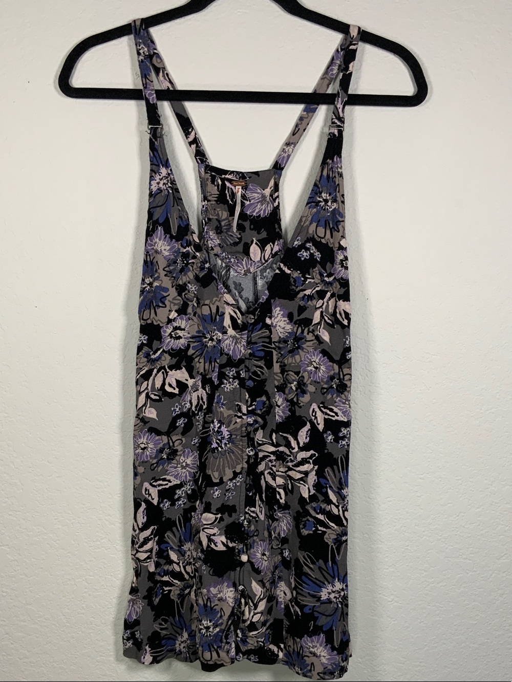 Free People Floral V-Neck Tank Top - Black, Lavender & Gray